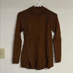 Style & Co. Brown Cowl Neck Sweater with Lace-Up Sides